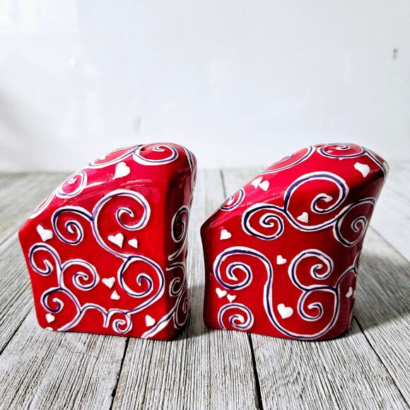 2-Piece Red Heart Shaped Salt and Pepper Shaker Set by Bella Casa by Ganz with - Picture 5 of 16